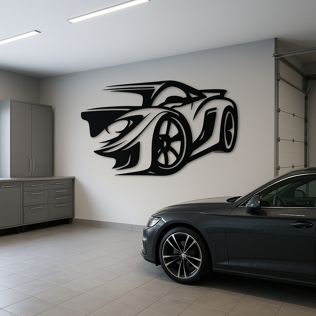 🏎️ Modern Car Wall Art – 3D Racing Silhouette Decor