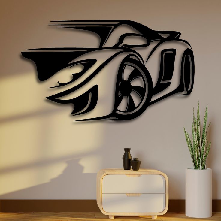 🏎️ Modern Car Wall Art – 3D Racing Silhouette Decor