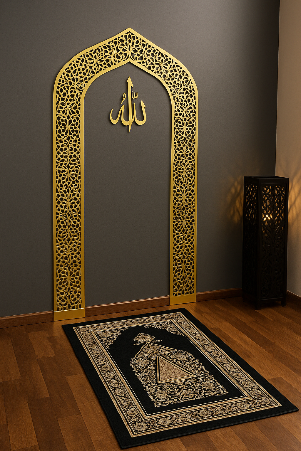 Elegant Gold Mihrab Wall Art for Prayer Room